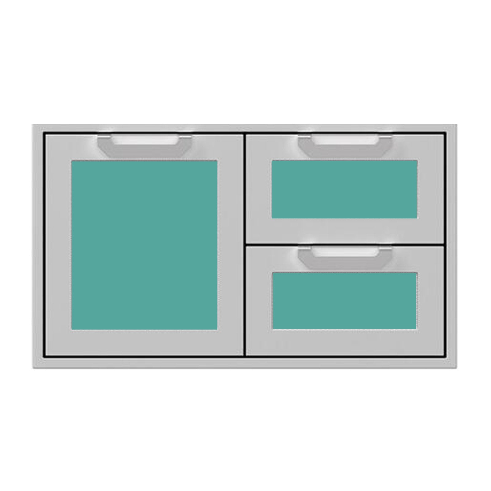 Hestan 36-Inch Double Drawer and Storage Door Combination w/ Recessed Marquise Accent Panel in Turquoise - AGSDR36-TQ - KITCHEN STORAGE & ACCESS DOORS by EuroLife Furniture