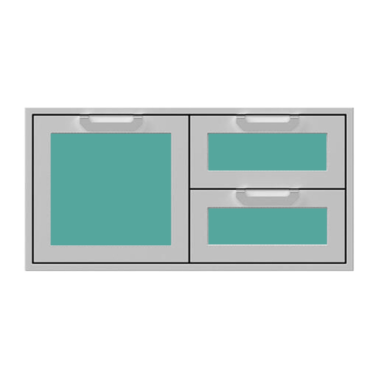 Hestan 42-Inch Double Drawer and Storage Door Combination w/ Recessed Marquise Accent Panel in Turquoise - AGSDR42-TQ - KITCHEN STORAGE & ACCESS DOORS by EuroLife Furniture