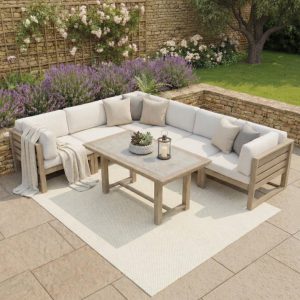 Andora Large Corner Sofa Set with 2 in 1 Table in Weathered Brown