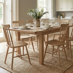 Burford 6 Seat Extending Dining Set with Spindleback Dining Chair in Natural Oak