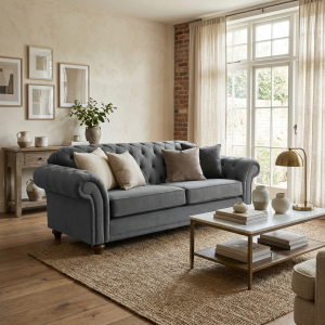 Chesterfield 2 Seat Velvet Sofa in Steel Grey