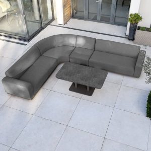 Luna Outdoor Fabric Large Curved Corner Sofa Set with Altura Rising Table in Grey