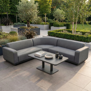Luna Outdoor Fabric Curved Corner Sofa Set with Altura Rising Table in Grey