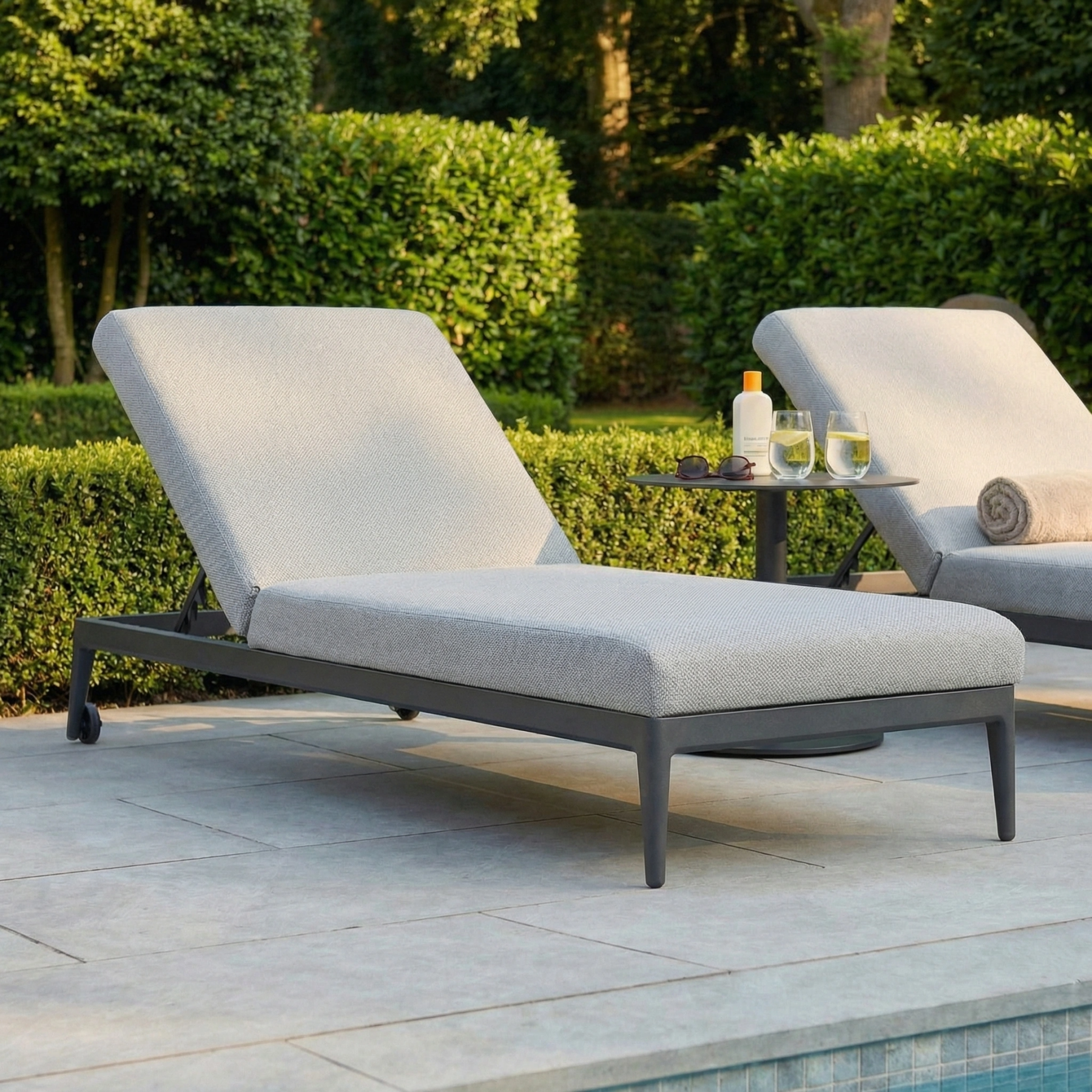 Luna Outdoor Fabric Sun Lounger in Oyster Grey (Ex Display) - Detailed View 2 | EuroLife Furniture