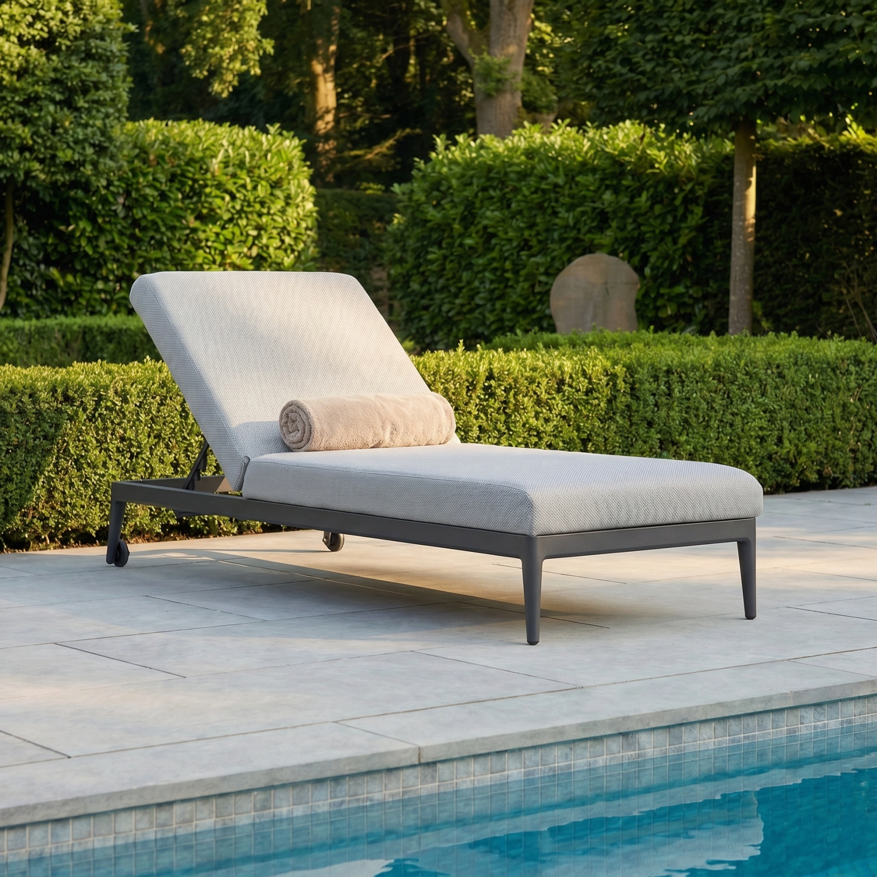 Luna Outdoor Fabric Sun Lounger in Oyster Grey (Ex Display) - OUTDOOR PATIO & LIVING by EuroLife Furniture