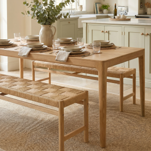 Marlow 8 Seat Dining Set with Woven Benches in Light Oak