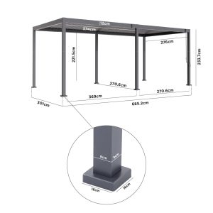 PergoSTET Lite Neo 3m x 7m Metal Rectangular Pergola in Grey