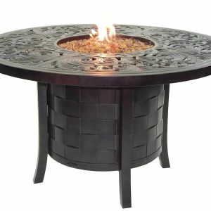 Castelle Classical 49" Round Fire Pit Dining Table with Live Edge Driftwood Top and Antique Dark Rum Finish