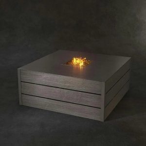Castelle Nature's Wood Square Fire Pit Coffee Table, Castelle, Nature's Wood, Rectangular Fire Pit Coffee Table in Brushed Dark Rum Gold Finish and Smooth Aluminum Top