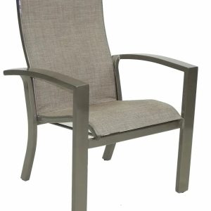 Castelle Orion Sling Dining Chair in Antique Dark Rum Finish with Augustine Oyster Sling
