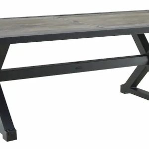 Castelle Oxford Rectangular Dining Table with Polaris Aluminum Slate Top and Antique Dark Rum Frame
