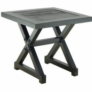 Castelle Oxford Square Side Table with Polaris Aluminum Top and Antique Dark Rum Frame