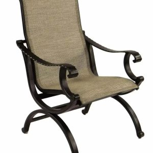 Castelle Telluride Sling Dining Chair with Antique Walnut Frame and Sailing Sahara Sling