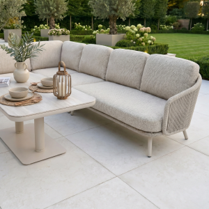 Dekota Large Corner Sofa Dining Set with Altura Rising Table in Fawn