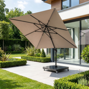 Glow Challenger T2 3m Square Cantilever Parasol in Taupe with 90kg Granite Base