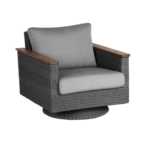 Jensen Outdoor Swivel Rocker Lounge Chair in Gray Weave with Linen Silver Fabric