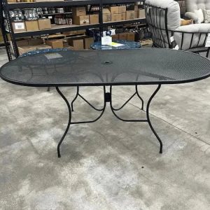 Local Special, Floor Model, Meadowcraft 38" x 72" Oval Micro Mesh Dining Table - Charcoal Finish - 5/16" Mesh