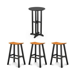 Polywood Bar Table and 3 Stools Set in Black with Orange Seat | FLOOR MODEL SALE | IN STORE ONLY
