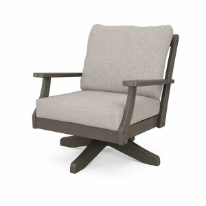 POLYWOOD Braxton Deep Seating Swivel Lounge Chair in Vintage Coffee with Cast Ash Cushions