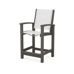 POLYWOOD Coastal Counter Sling Chair in Vintage Coffee with White Sling