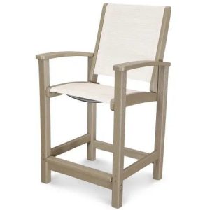 POLYWOOD Coastal Counter Sling Chair Vintage Sahara with Parchment Sling