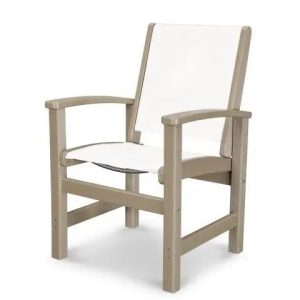 POLYWOOD Coastal Dining Sling Chair Vintage Sahara with White Sling
