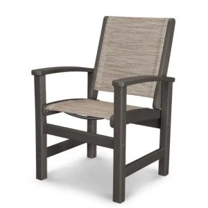 POLYWOOD Coastal Outdoor Dining Sling Chair Vintage Coffee with Onyx Sling