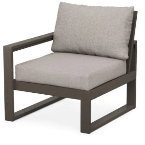 POLYWOOD Edge Modular Left Arm Chair in Vintage Coffee with Weathered Tweed Cushion