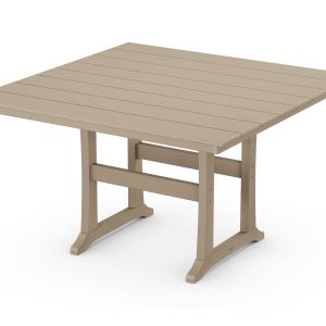 POLYWOOD Farmhouse 59" Square Trestle Counter Table in Vintage Sahara
