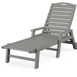 POLYWOOD Nautical Chaise with Arms and Wheels in Slate Grey