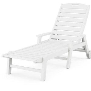 POLYWOOD Nautical Chaise with Arms and Wheels in White