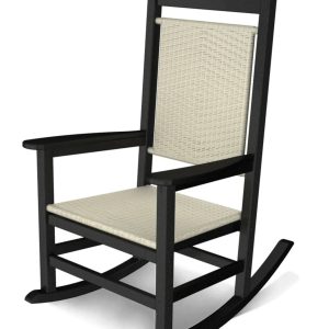 POLYWOOD Presidential Woven Rocking Chair with Black Frame and White Loom