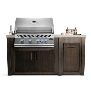 All Things BBQ Custom 71″ Brushed Black Outdoor Kitchen Island with Granite & Napoleon Stainless BBQ Grill