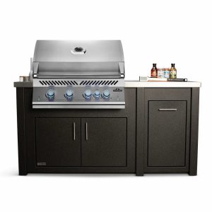 All Things BBQ Custom 71″ Graphite Island with Brushed Stainless Top & Napoleon Stainless BBQ Grill