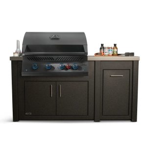 All Things BBQ Custom 71″ Graphite Kitchen Island with Concrete Top & Napoleon Matte Black BBQ Grill