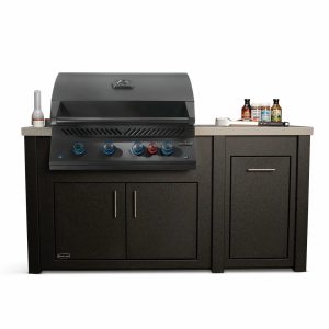 All Things BBQ Custom 71″ Graphite Outdoor Kitchen Island with Granite Top & Napoleon BIG32RB Matte Black BBQ Grill
