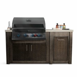 All Things BBQ Custom 71″ Outdoor Kitchen Island with Granite Top & Napoleon BIG32RB Matte Black BBQ Grill - Brushed Black Cabinet with Granite Style Top