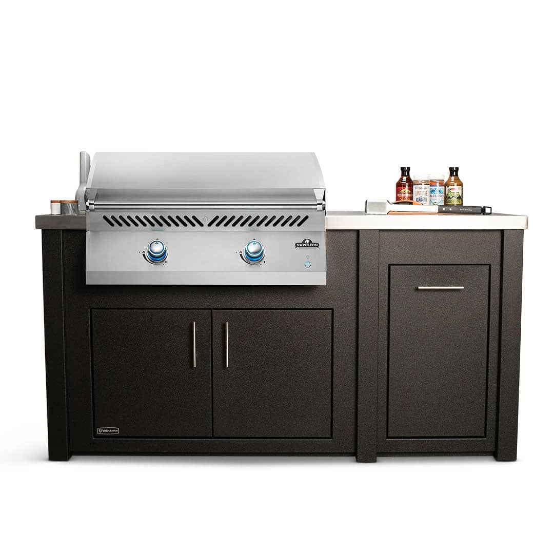 All Things BBQ Custom 71" Grill Island with Napoleon BIG32FT Griddle — Graphite Cabinet, Stainless Countertop - Outdoor Furniture by EuroLife Furniture