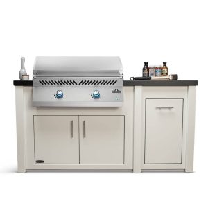All Things BBQ Custom 71" Grill Island with Napoleon BIG32FT Griddle — White Cabinet with Darkened Iron Countertop