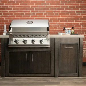 All Things BBQ Custom 71” Pre-Assembled Outdoor Kitchen Island + Napoleon BI32 Prestige Grill Head, Brushed Black with Granite Style Top