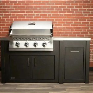 All Things BBQ Custom 71” Pre-Assembled Outdoor Kitchen Island + Napoleon BI32 Prestige Grill Head, Graphite with Brushed Stainless Top