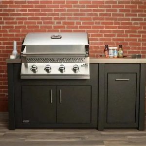 All Things BBQ Custom 71” Pre-Assembled Outdoor Kitchen Island + Napoleon BI32 Prestige Grill Head, Graphite with Concrete Style Top