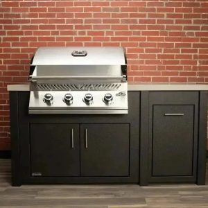 All Things BBQ Custom 71” Pre-Assembled Outdoor Kitchen Island + Napoleon BI32 Prestige Grill Head, Graphite with Granite Style Top