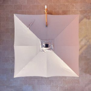 Volos 3m x 3m Square Cantilever Parasol with LED Lighting and 120kg Granite Base in Wheat and Wood Effect