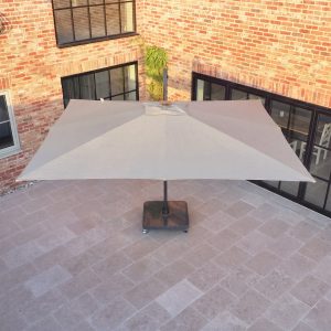 Volos 3m x 4m Aluminium Cantilever Parasol with LED Lighting and 120kg Granite Base in Wheat