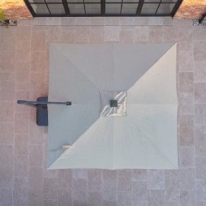 Volos 3m x 3m Square Cantilever Parasol with LED Lighting and 120kg Granite Base in Wheat
