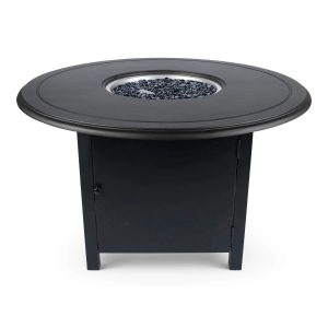 Woodard 48" Round Solid Cast with Beaded Edge Top Dining Fire Table in Twilight and Textured Black