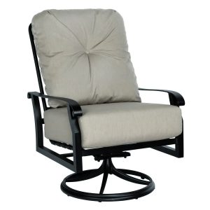 Woodard Cortland Cushion Big Man Swivel Rocker with Twilight Frame and Spectrum Dove Fabric