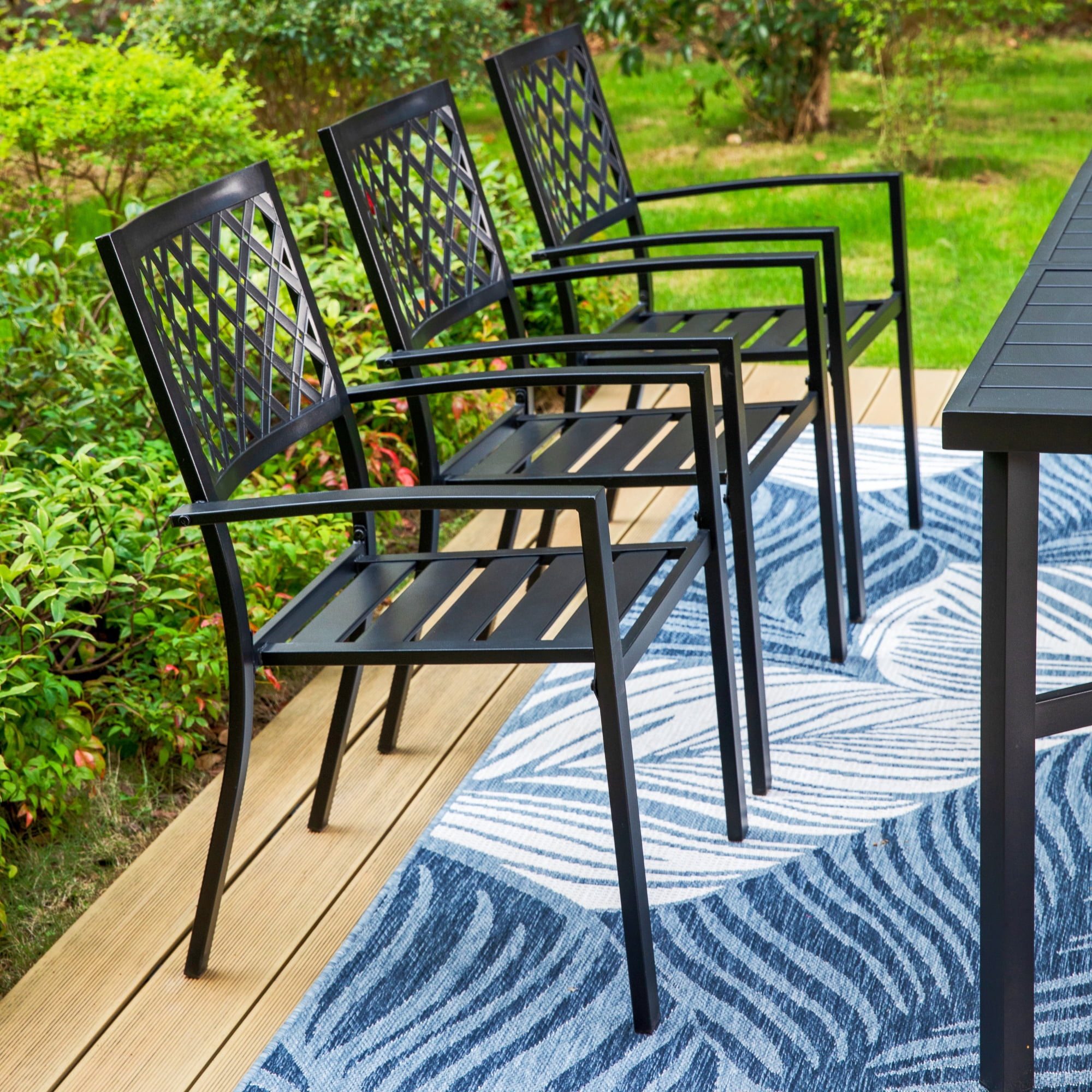 MF Studio 9-Piece Outdoor Patio Dining Set with Stacking Chairs & 8-Person Table, Black product detail