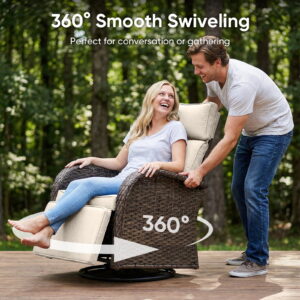 Gymojoy 5-Piece Patio Furniture Set with Swivel Recliner Chairs, Sofa and Coffee Table, Outdoor Wicker Patio Conversation Set with Adjustable Backrest & Footrest